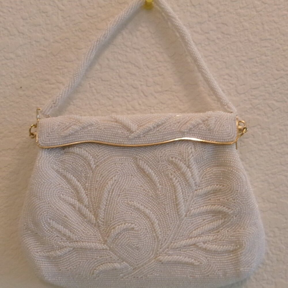 NWOTS, IVORY BEADED EVENING BAG WITH GOLD SNAP CLOSURE